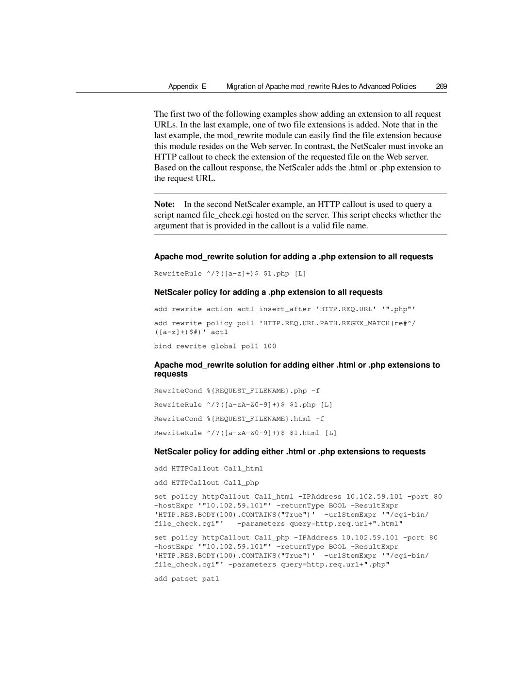Citrix Systems 9.2 manual 269, NetScaler policy for adding a .php extension to all requests 