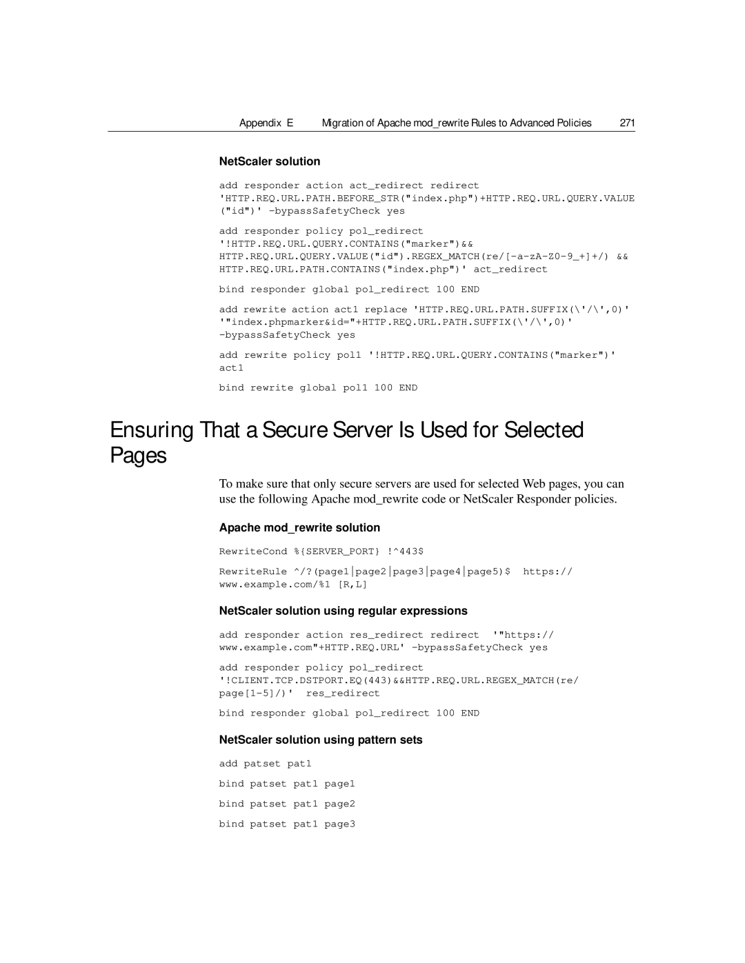 Citrix Systems 9.2 manual Ensuring That a Secure Server Is Used for Selected Pages, 271, NetScaler solution 