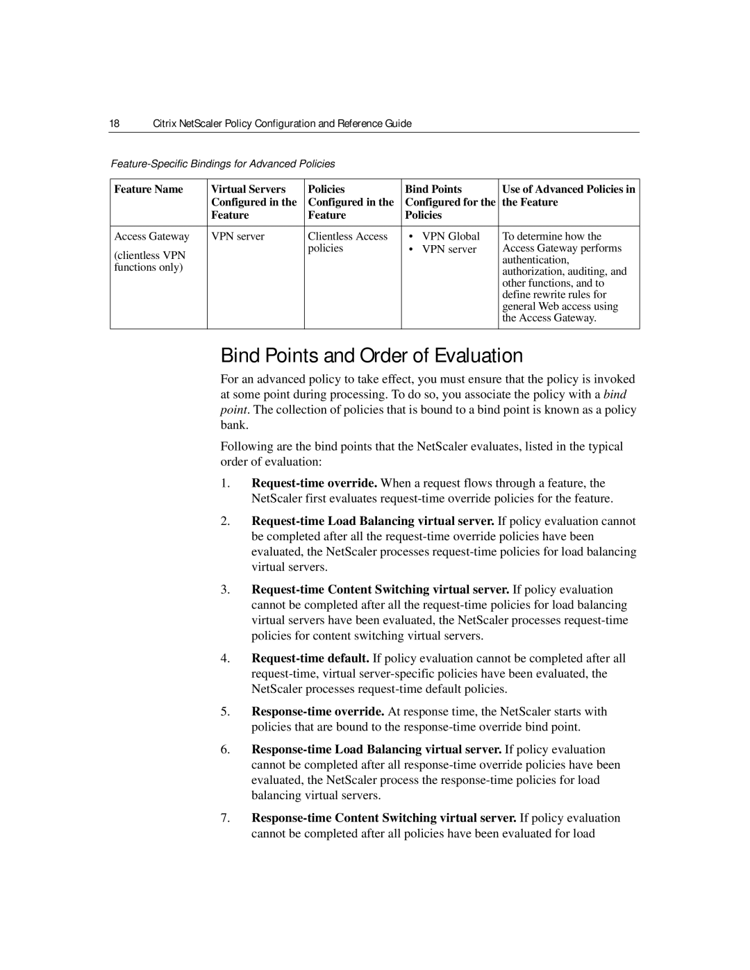 Citrix Systems 9.2 manual Bind Points and Order of Evaluation 