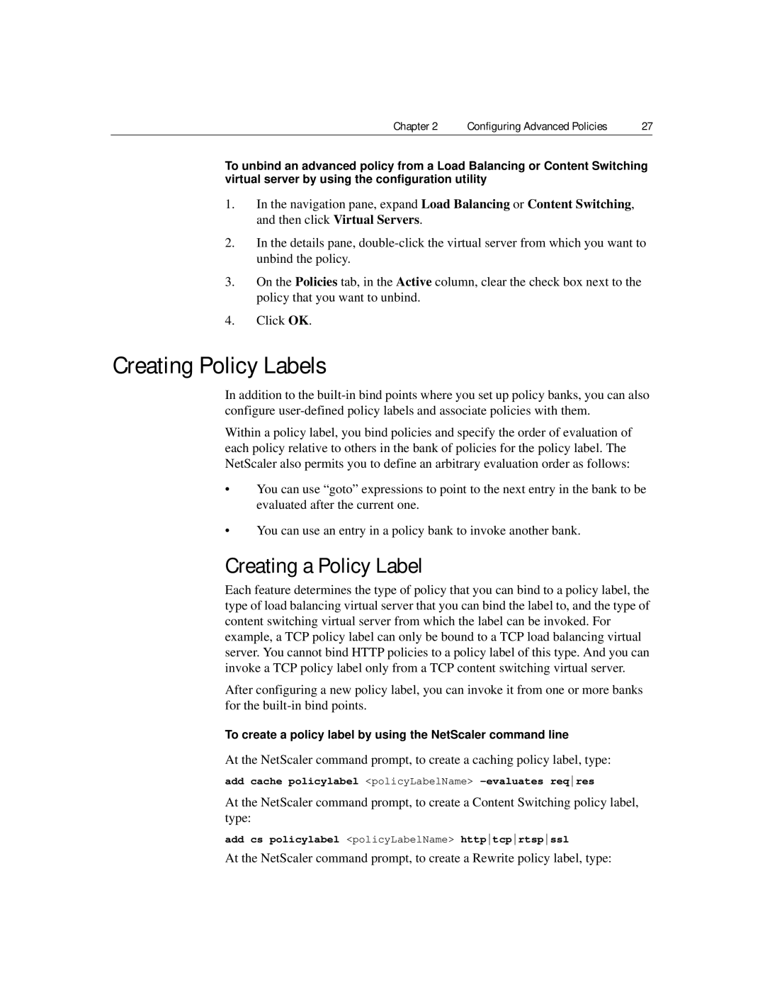 Citrix Systems 9.2 manual Creating Policy Labels, Creating a Policy Label 