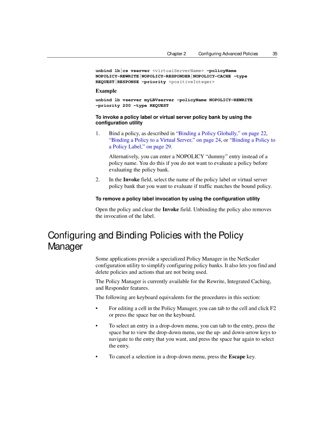 Citrix Systems 9.2 manual Configuring and Binding Policies with the Policy Manager 