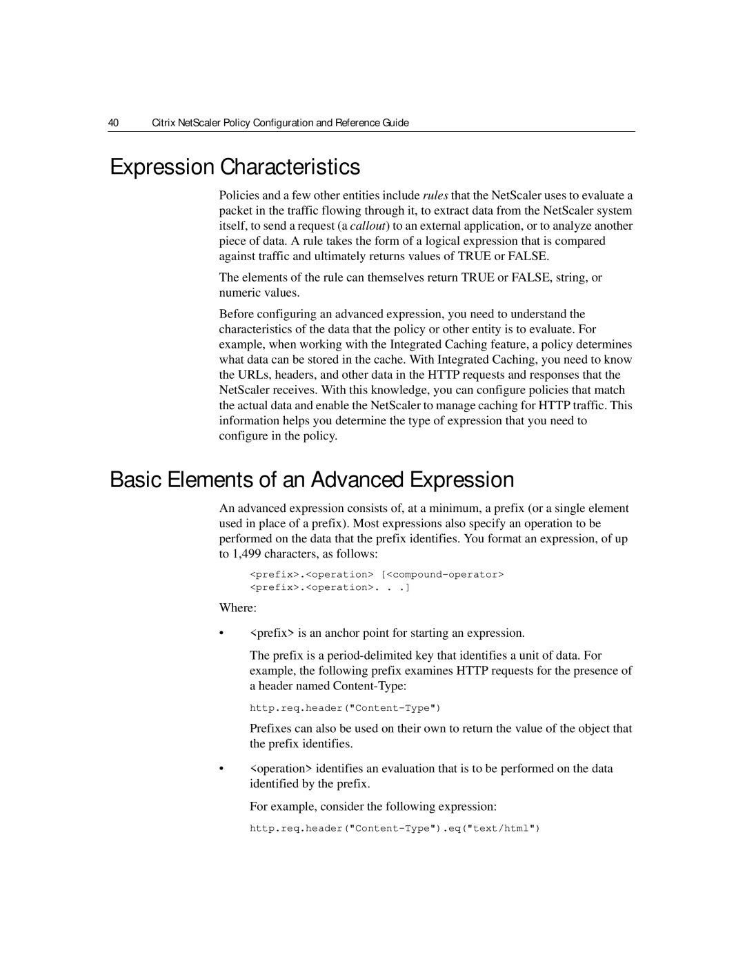 Citrix Systems 9.2 manual Expression Characteristics, Basic Elements of an Advanced Expression 