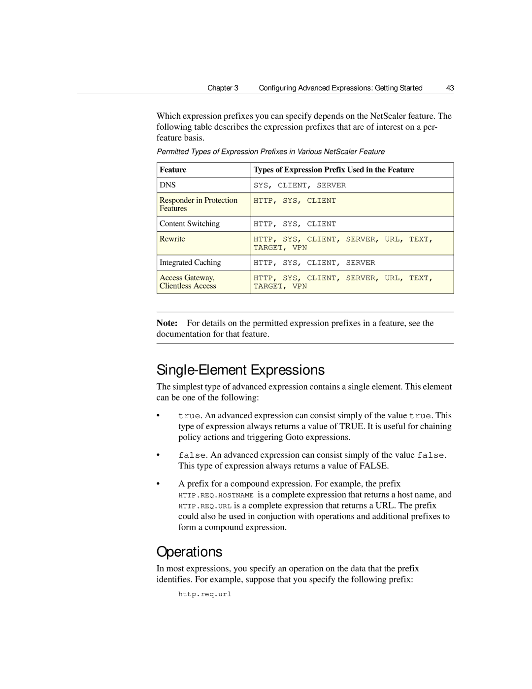 Citrix Systems 9.2 manual Single-Element Expressions, Operations, Feature Types of Expression Prefix Used in the Feature 