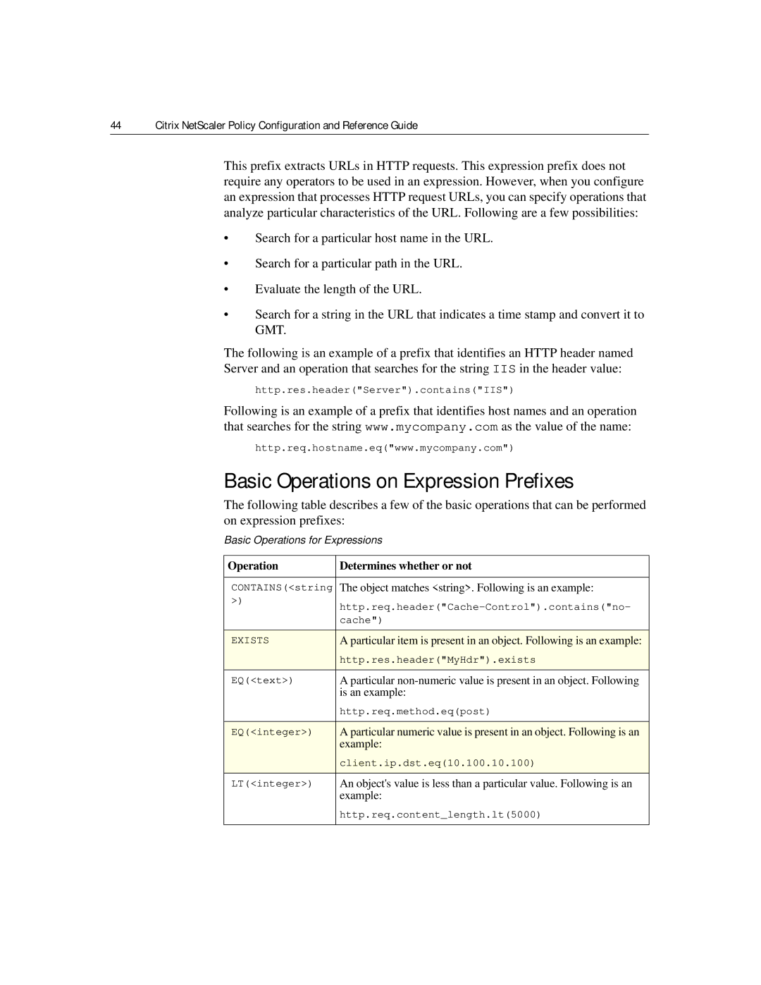 Citrix Systems 9.2 manual Basic Operations on Expression Prefixes, Basic Operations for Expressions 