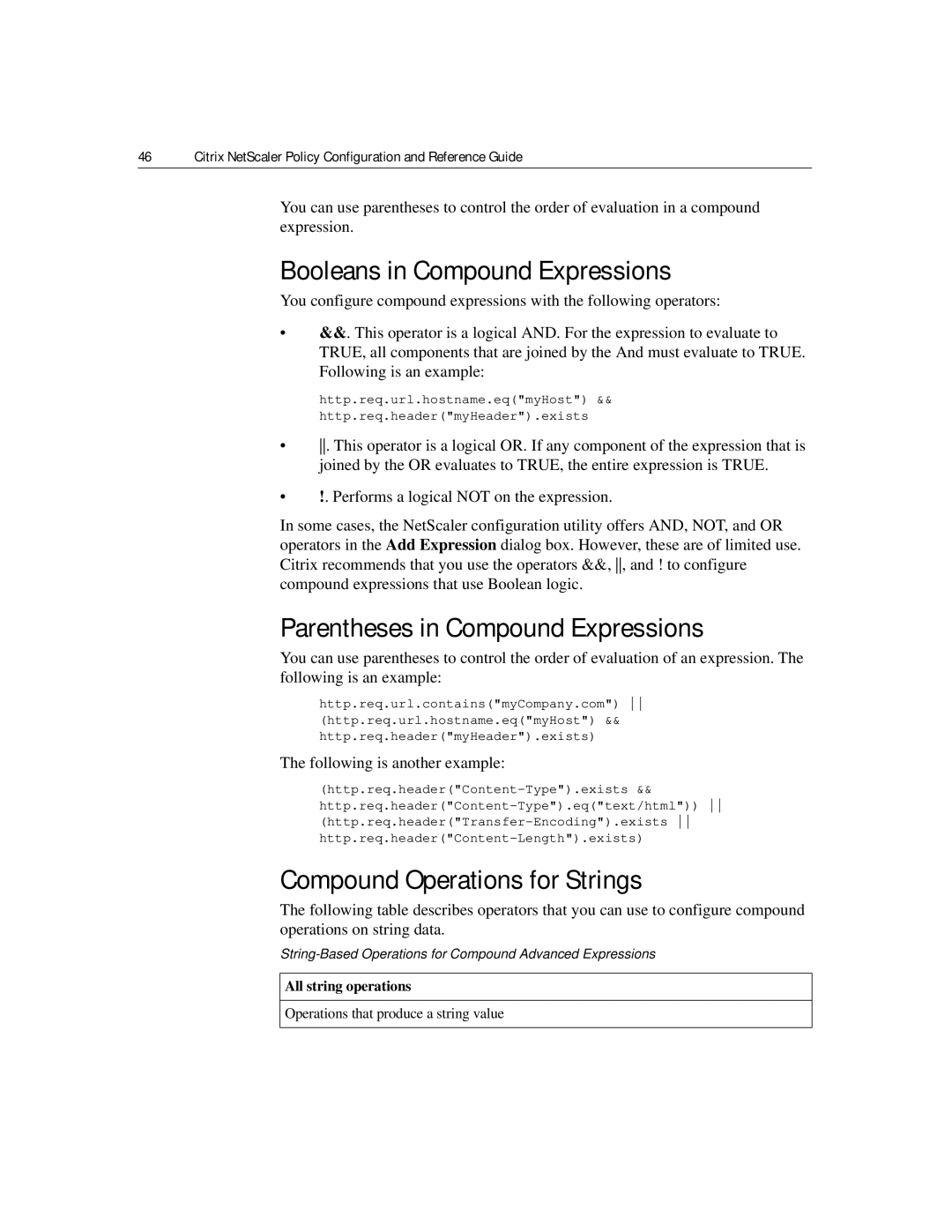 Citrix Systems 9.2 Booleans in Compound Expressions, Parentheses in Compound Expressions, Compound Operations for Strings 