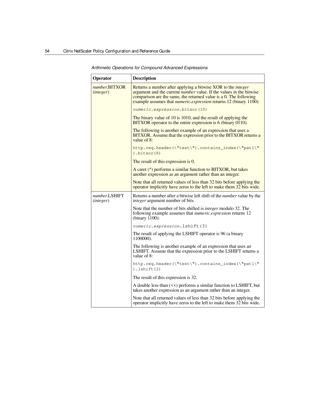 Citrix Systems 9.2 manual Bitxor operator to the entire expression is 6 binary, Number.LSHIFT 