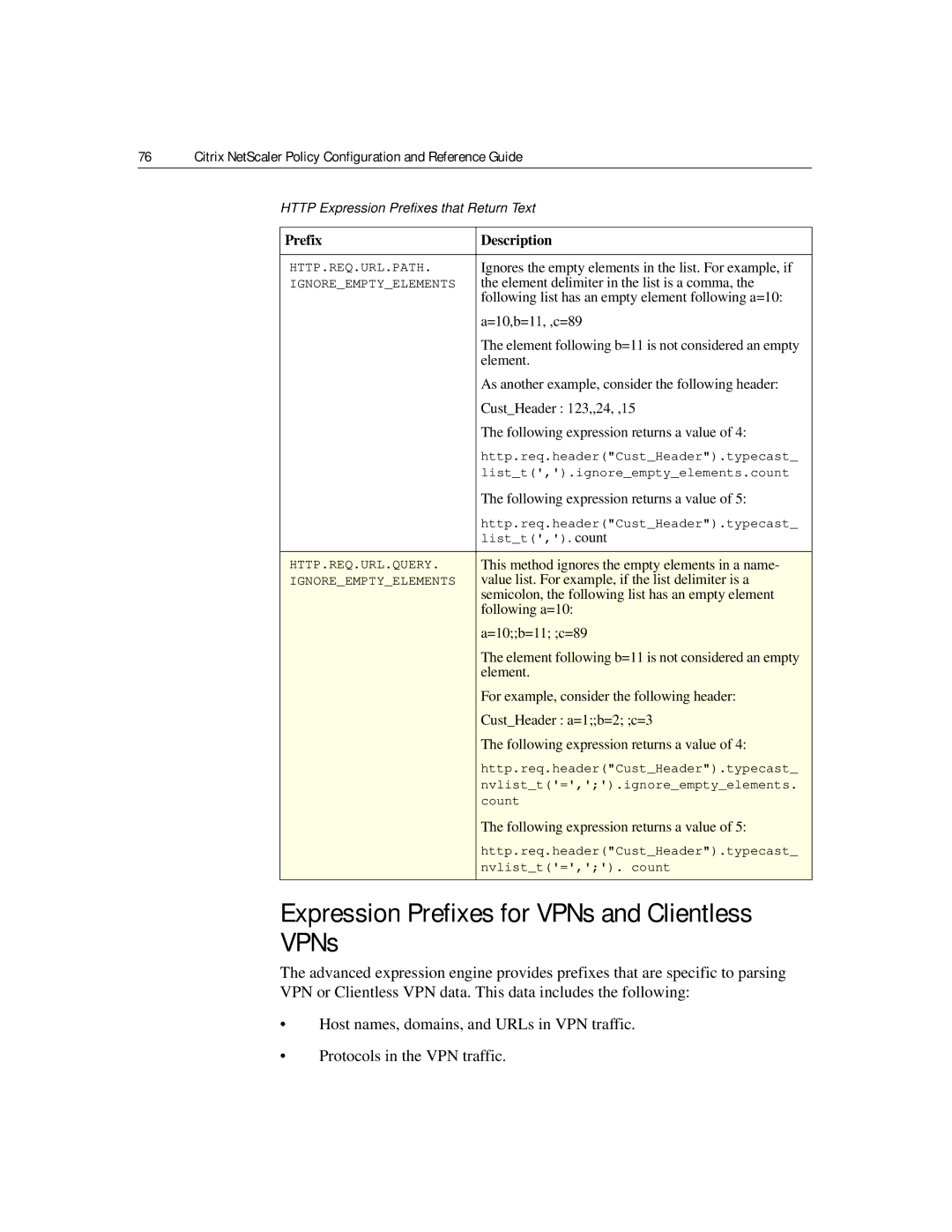 Citrix Systems 9.2 manual Expression Prefixes for VPNs and Clientless 