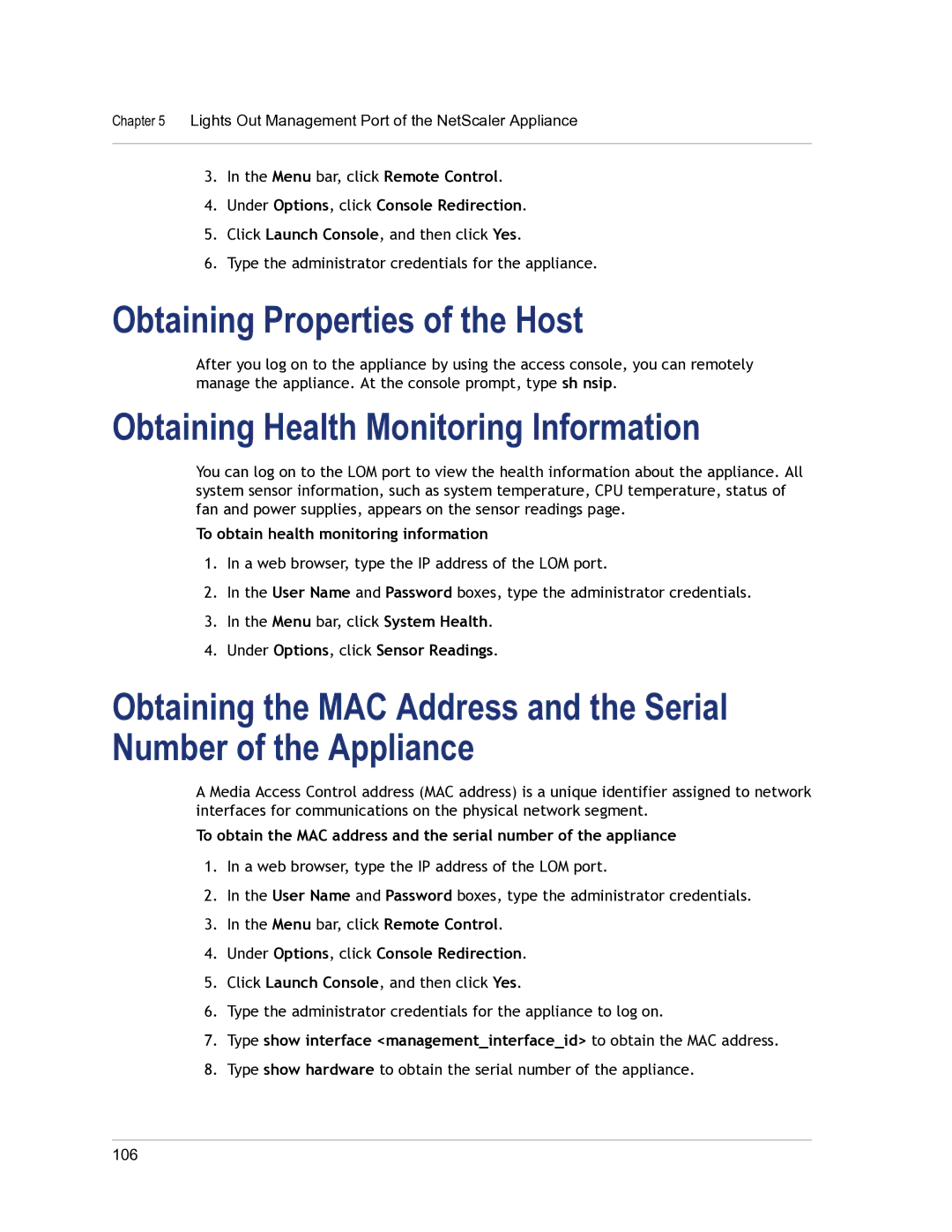 Citrix Systems 9.3 setup guide Obtaining Properties of the Host, Obtaining Health Monitoring Information 