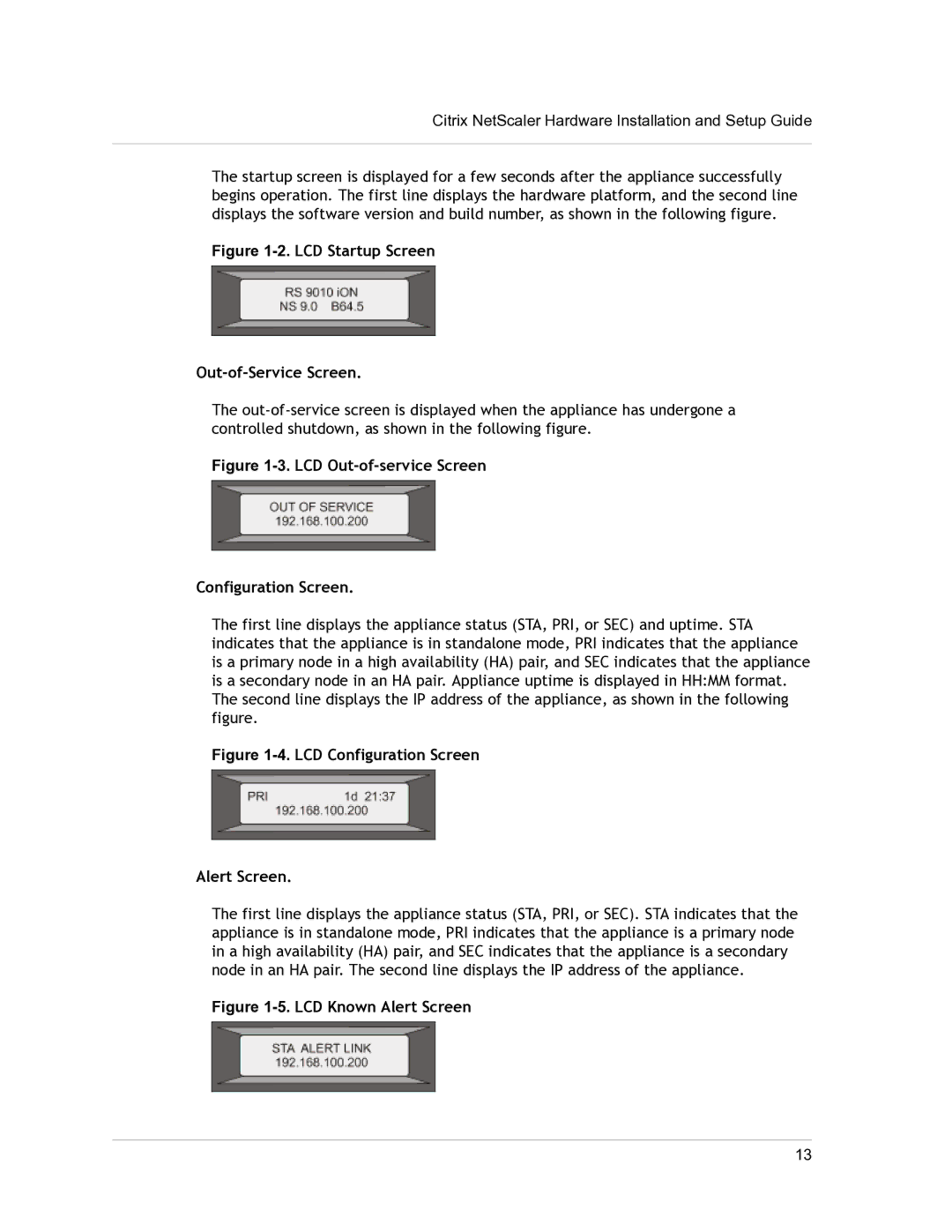 Citrix Systems 9.3 setup guide LCD Startup Screen Out-of-Service Screen 