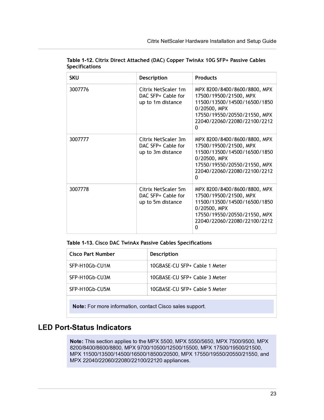 Citrix Systems 9.3 setup guide LED Port-Status Indicators, Description Products 