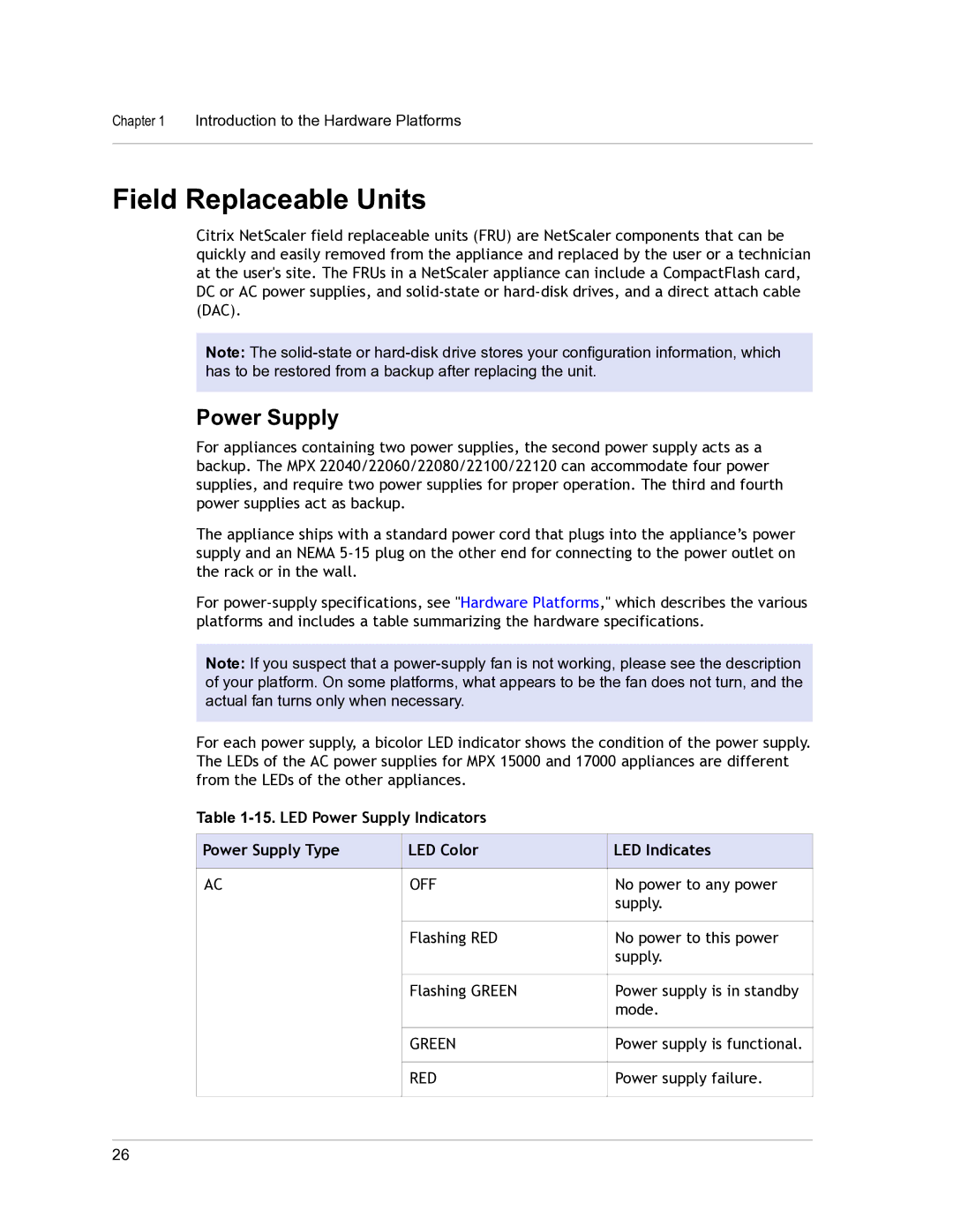 Citrix Systems 9.3 setup guide Field Replaceable Units, Power Supply 