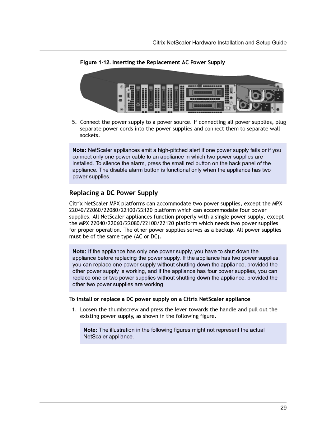 Citrix Systems 9.3 setup guide Replacing a DC Power Supply 