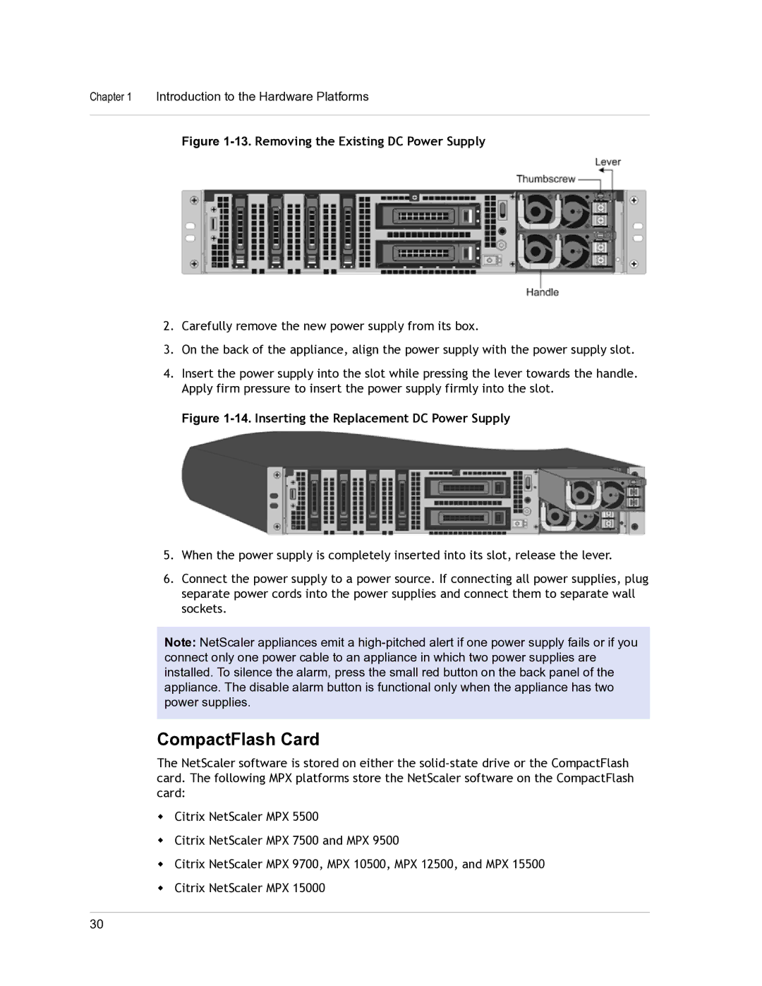 Citrix Systems 9.3 setup guide CompactFlash Card, Removing the Existing DC Power Supply 