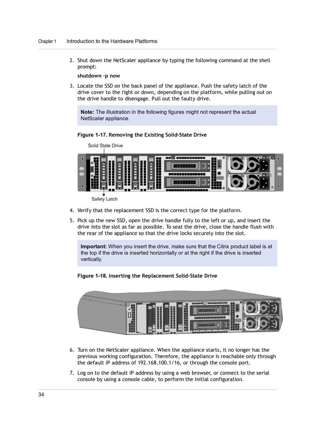 Citrix Systems 9.3 setup guide Shutdown -p now, Removing the Existing Solid-State Drive 