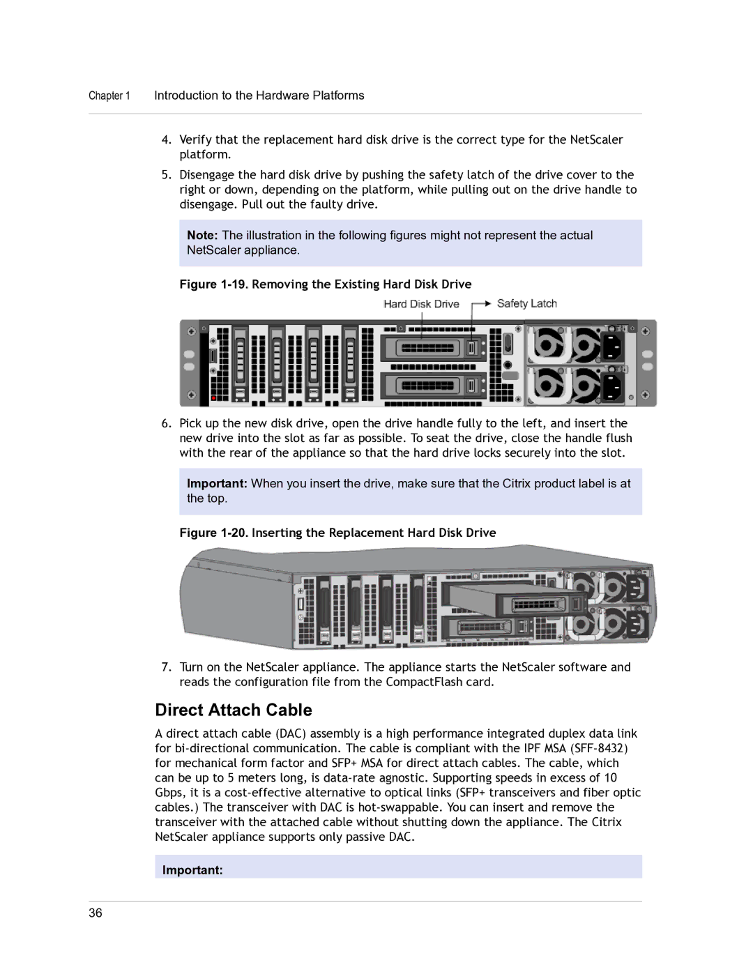 Citrix Systems 9.3 setup guide Direct Attach Cable, Removing the Existing Hard Disk Drive 