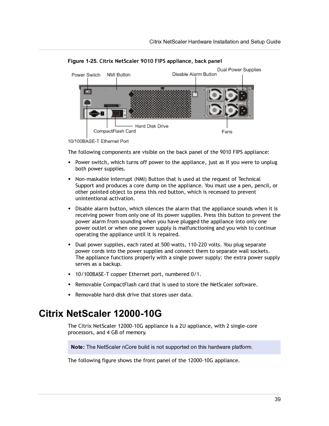 Citrix Systems 9.3 setup guide Citrix NetScaler 12000-10G, Citrix NetScaler 9010 Fips appliance, back panel 