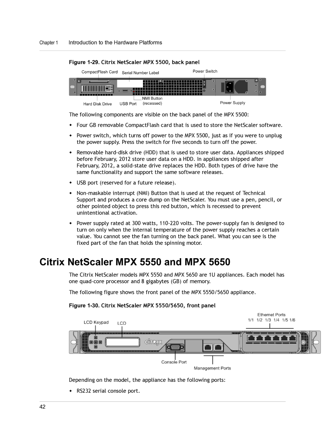 Citrix Systems 9.3 setup guide Citrix NetScaler MPX 5550 and MPX, Citrix NetScaler MPX 5500, back panel 