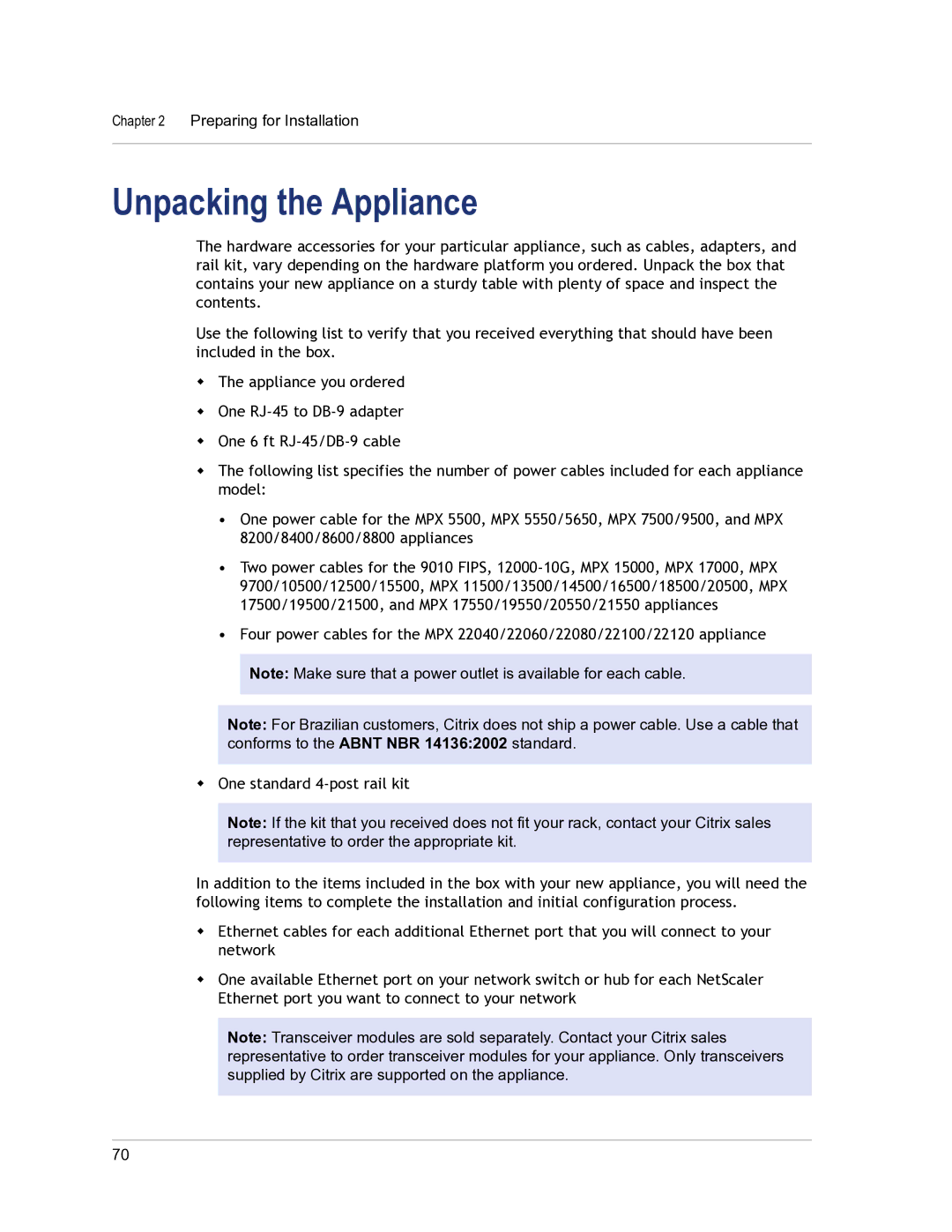 Citrix Systems 9.3 setup guide Unpacking the Appliance 