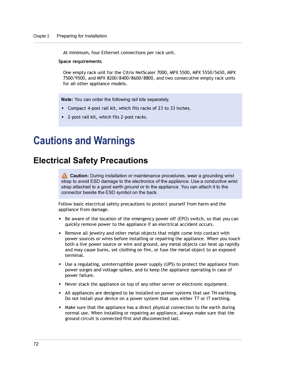 Citrix Systems 9.3 setup guide Electrical Safety Precautions, Space requirements 