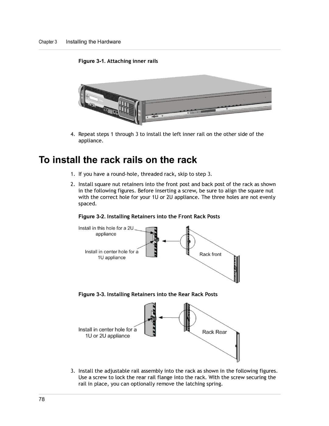 Citrix Systems 9.3 setup guide To install the rack rails on the rack, Attaching inner rails 