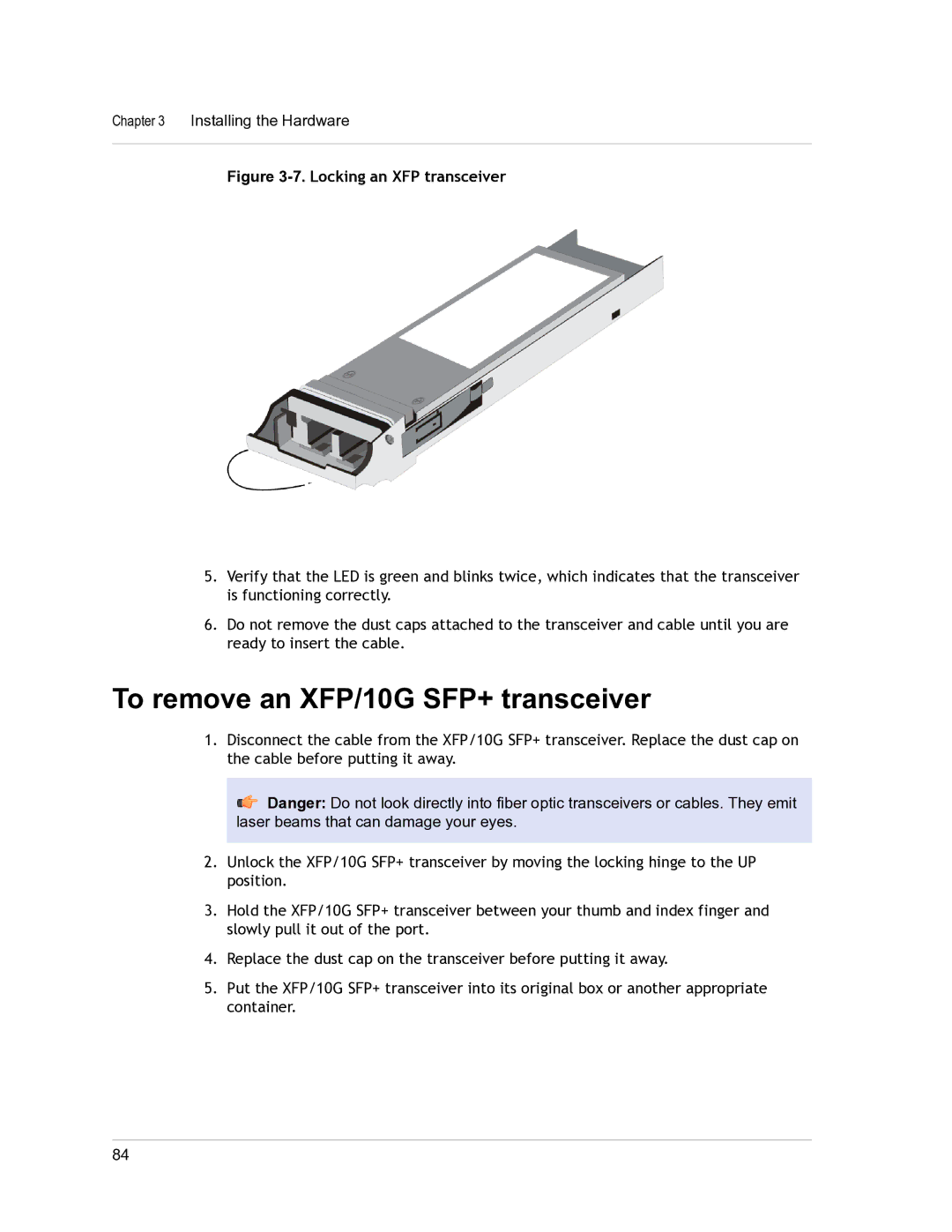 Citrix Systems 9.3 setup guide To remove an XFP/10G SFP+ transceiver, Locking an XFP transceiver 