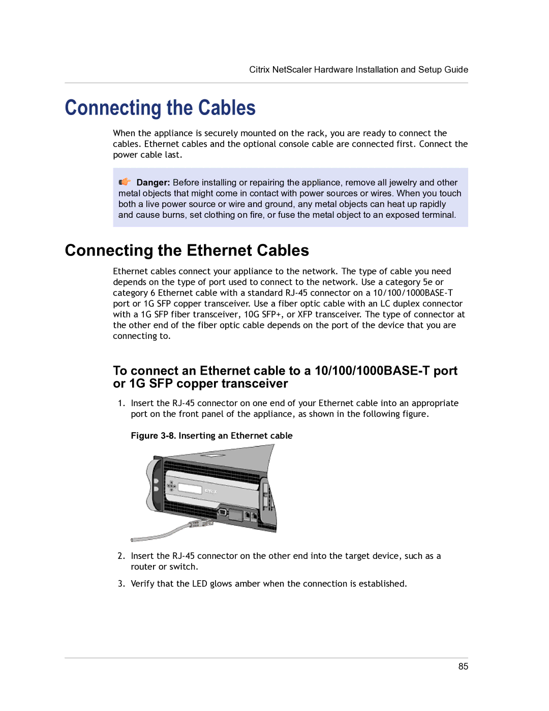 Citrix Systems 9.3 setup guide Connecting the Cables, Connecting the Ethernet Cables 