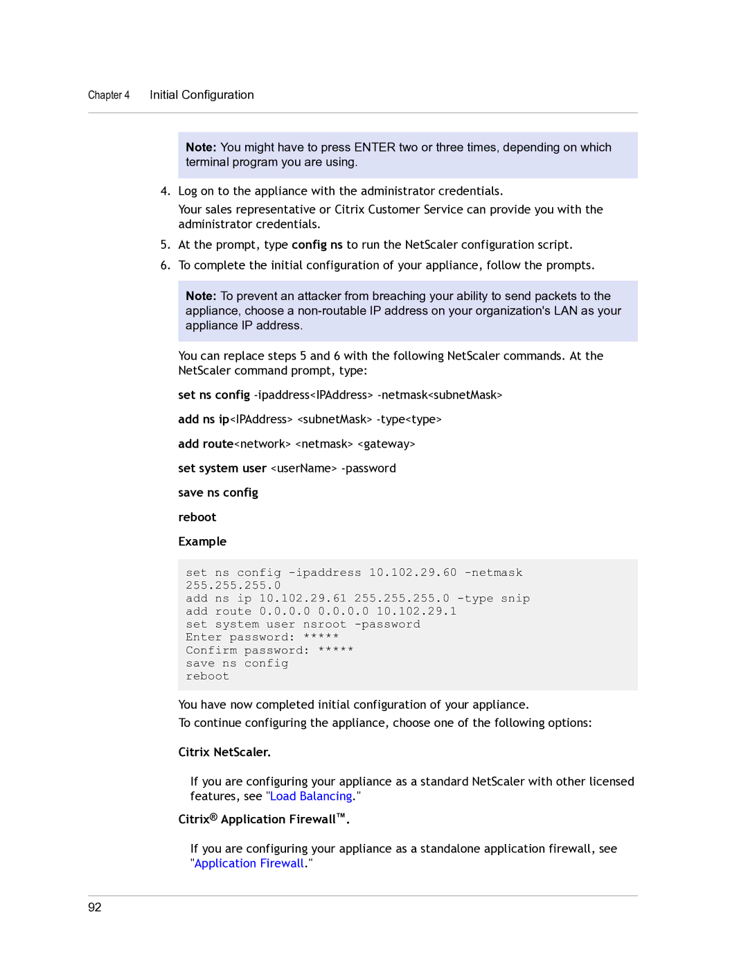 Citrix Systems 9.3 setup guide Reboot Example, Citrix NetScaler, Citrix Application Firewall 