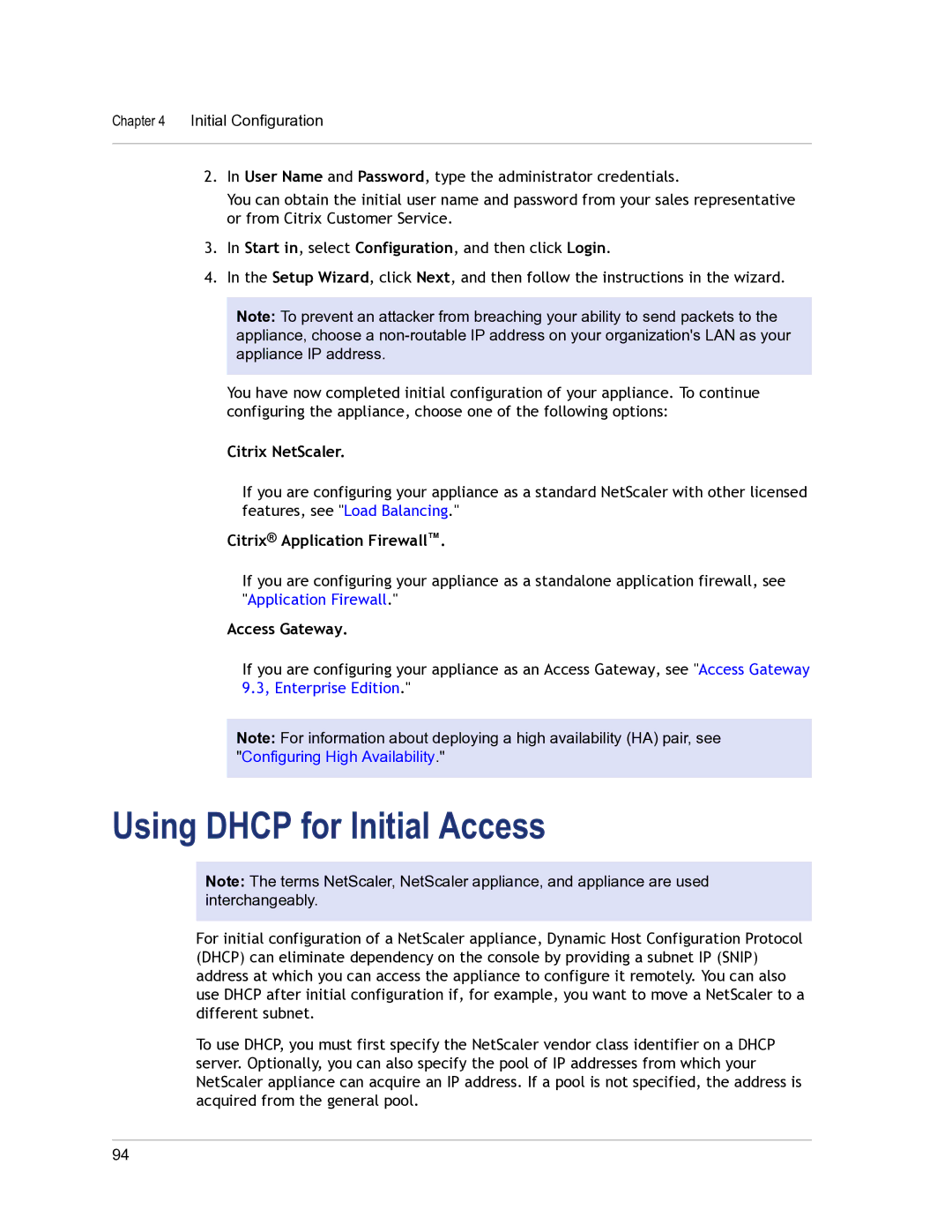 Citrix Systems 9.3 setup guide Using Dhcp for Initial Access 