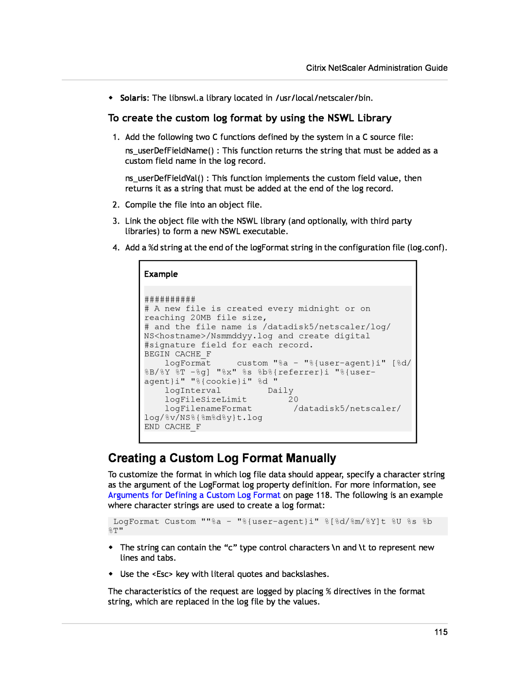 Citrix Systems CITRIX NETSCALER 9.3 manual Creating a Custom Log Format Manually, Example 