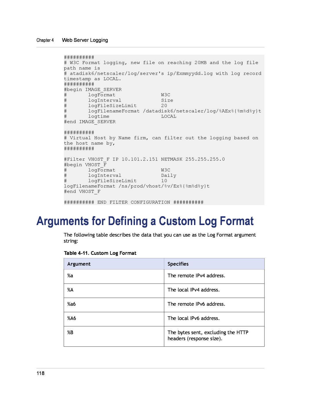 Citrix Systems CITRIX NETSCALER 9.3 manual Arguments for Defining a Custom Log Format, 11. Custom Log Format, Specifies 