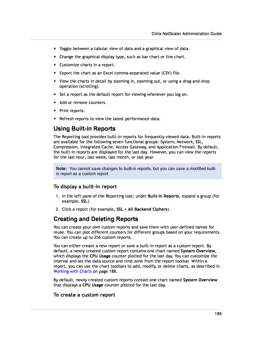 Citrix Systems CITRIX NETSCALER 9.3 Using Built-in Reports, Creating and Deleting Reports, To display a built-in report 