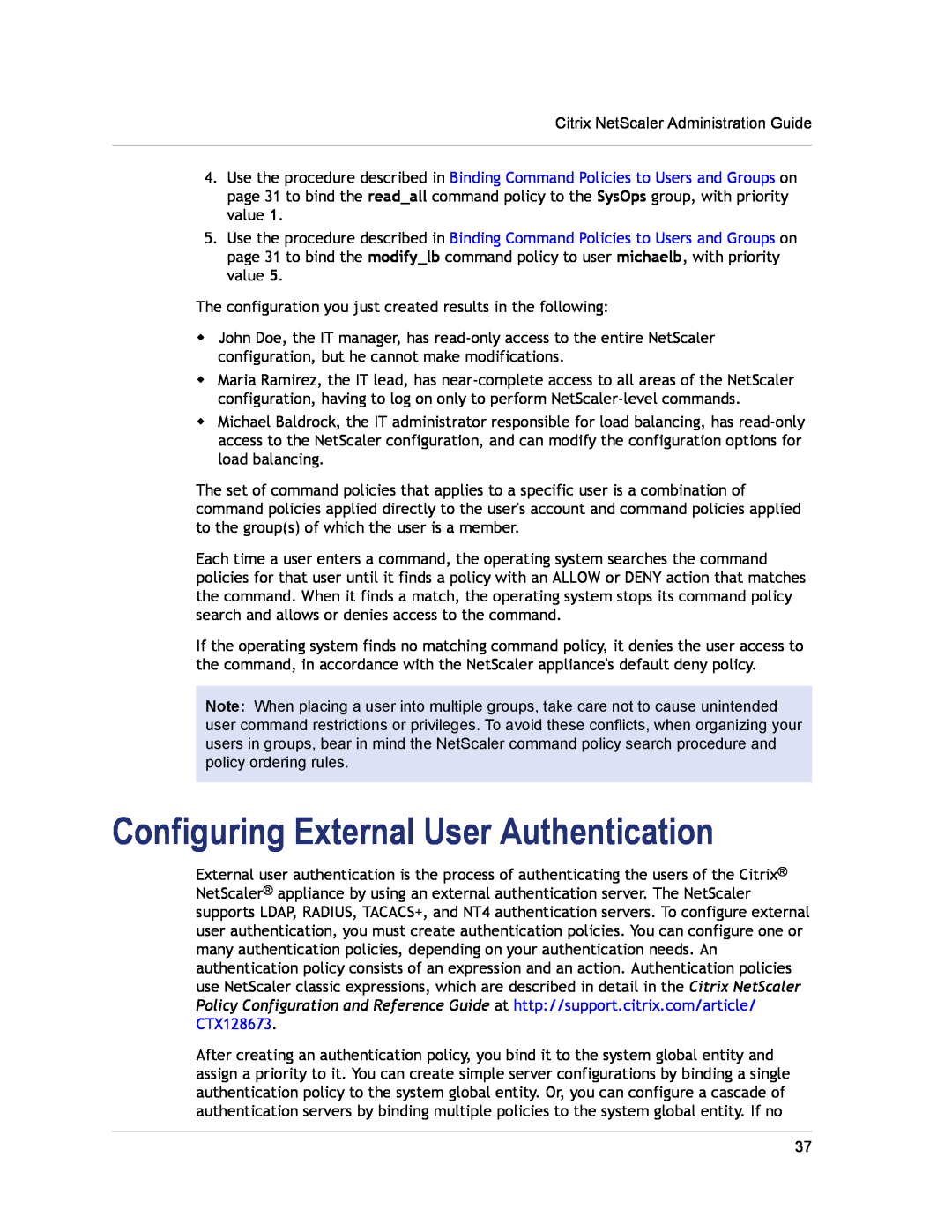Citrix Systems CITRIX NETSCALER 9.3 manual Configuring External User Authentication 