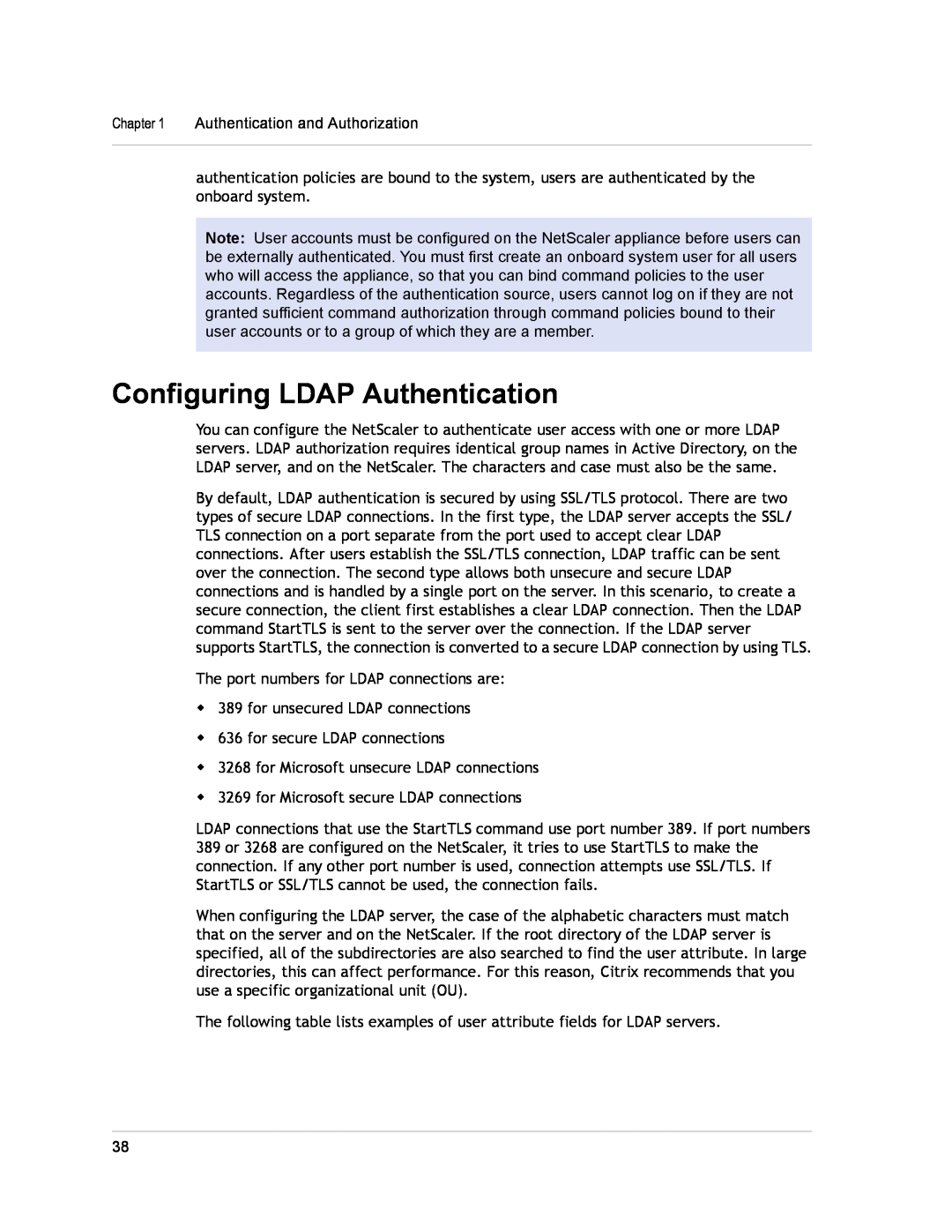Citrix Systems CITRIX NETSCALER 9.3 manual Configuring LDAP Authentication 