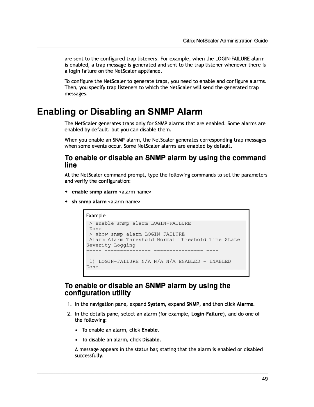 Citrix Systems CITRIX NETSCALER 9.3 manual Enabling or Disabling an SNMP Alarm 