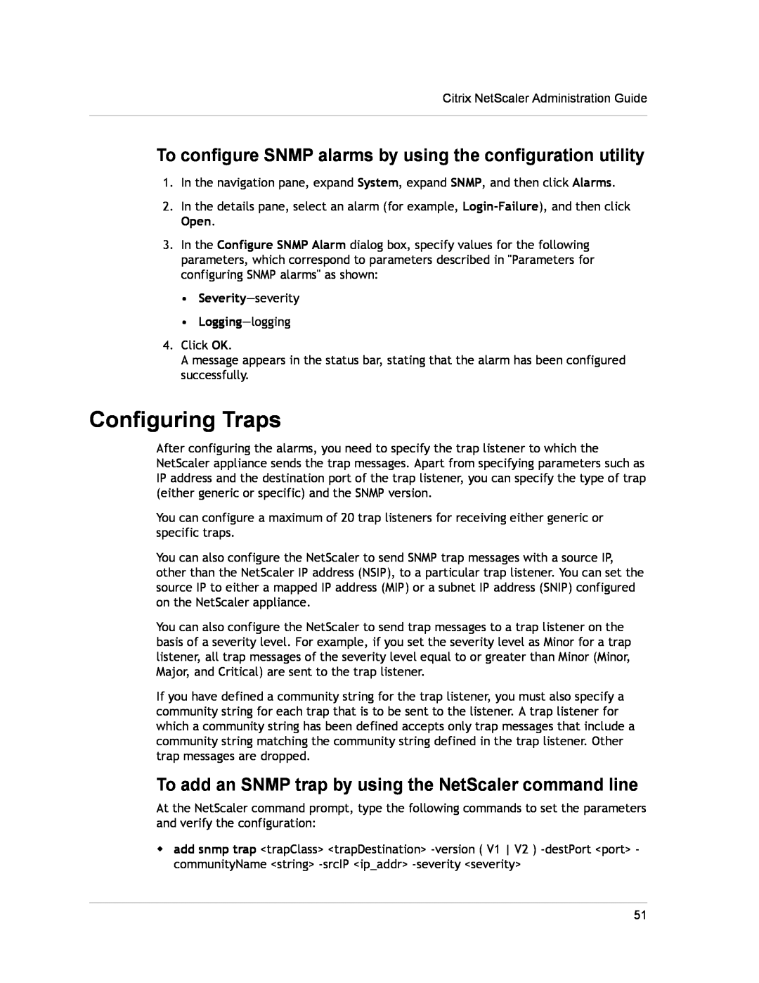 Citrix Systems CITRIX NETSCALER 9.3 manual Configuring Traps, To configure SNMP alarms by using the configuration utility 