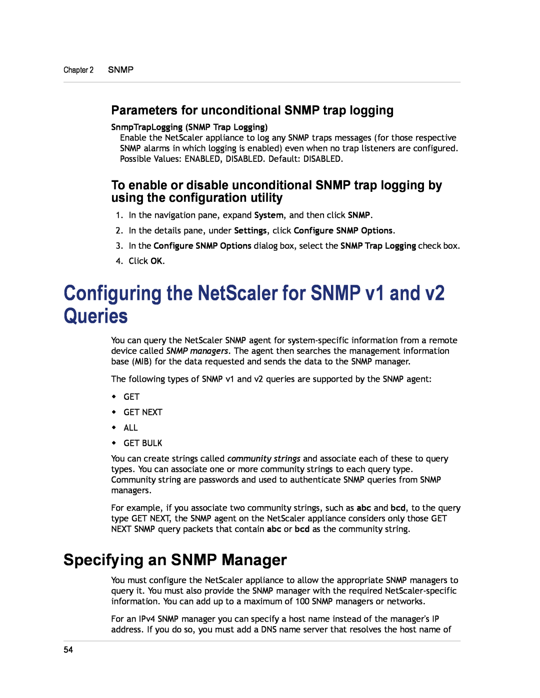 Citrix Systems CITRIX NETSCALER 9.3 manual Configuring the NetScaler for SNMP v1 and v2 Queries, Specifying an SNMP Manager 