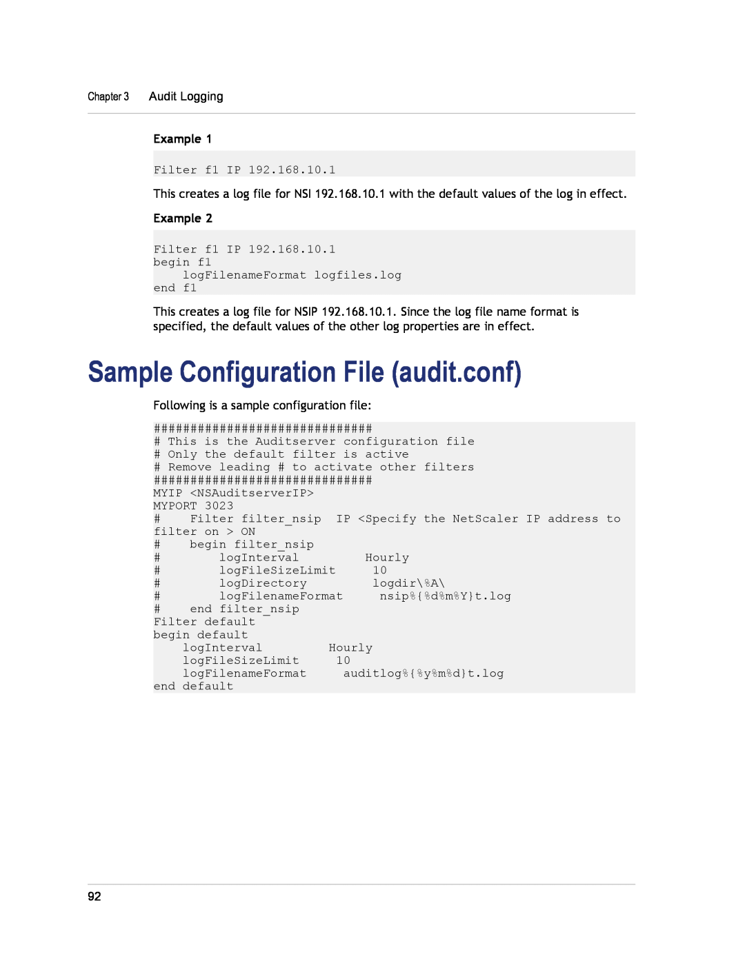 Citrix Systems CITRIX NETSCALER 9.3 manual Sample Configuration File audit.conf, Example 