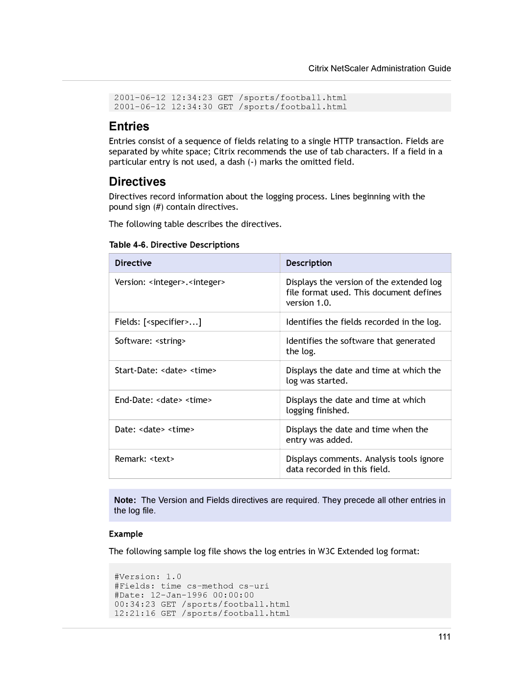 Citrix Systems CITRIX NETSCALER 9.3 manual Entries, Directives, Directive Descriptions 