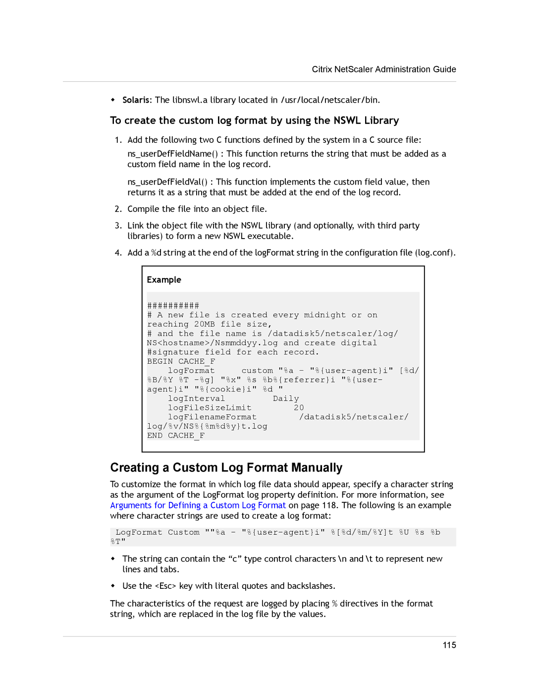 Citrix Systems CITRIX NETSCALER 9.3 manual Creating a Custom Log Format Manually 