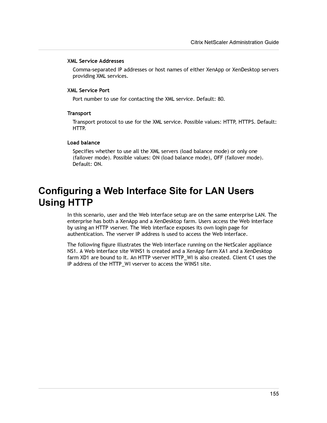 Citrix Systems CITRIX NETSCALER 9.3 manual Configuring a Web Interface Site for LAN Users Using Http, XML Service Addresses 