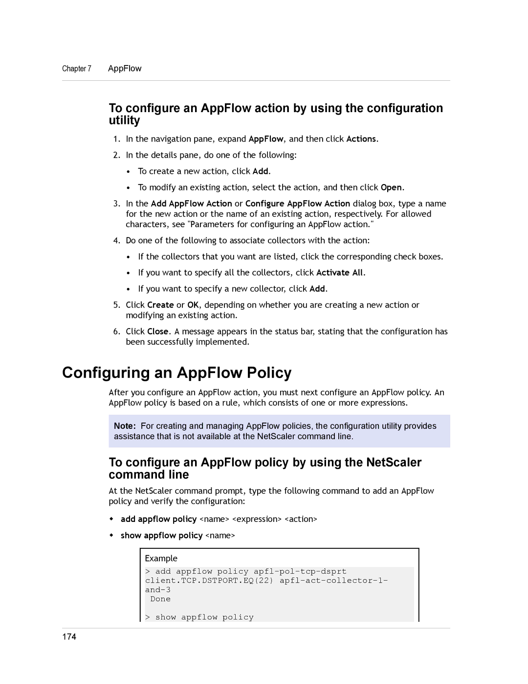 Citrix Systems CITRIX NETSCALER 9.3 manual Configuring an AppFlow Policy, Show appflow policy name 