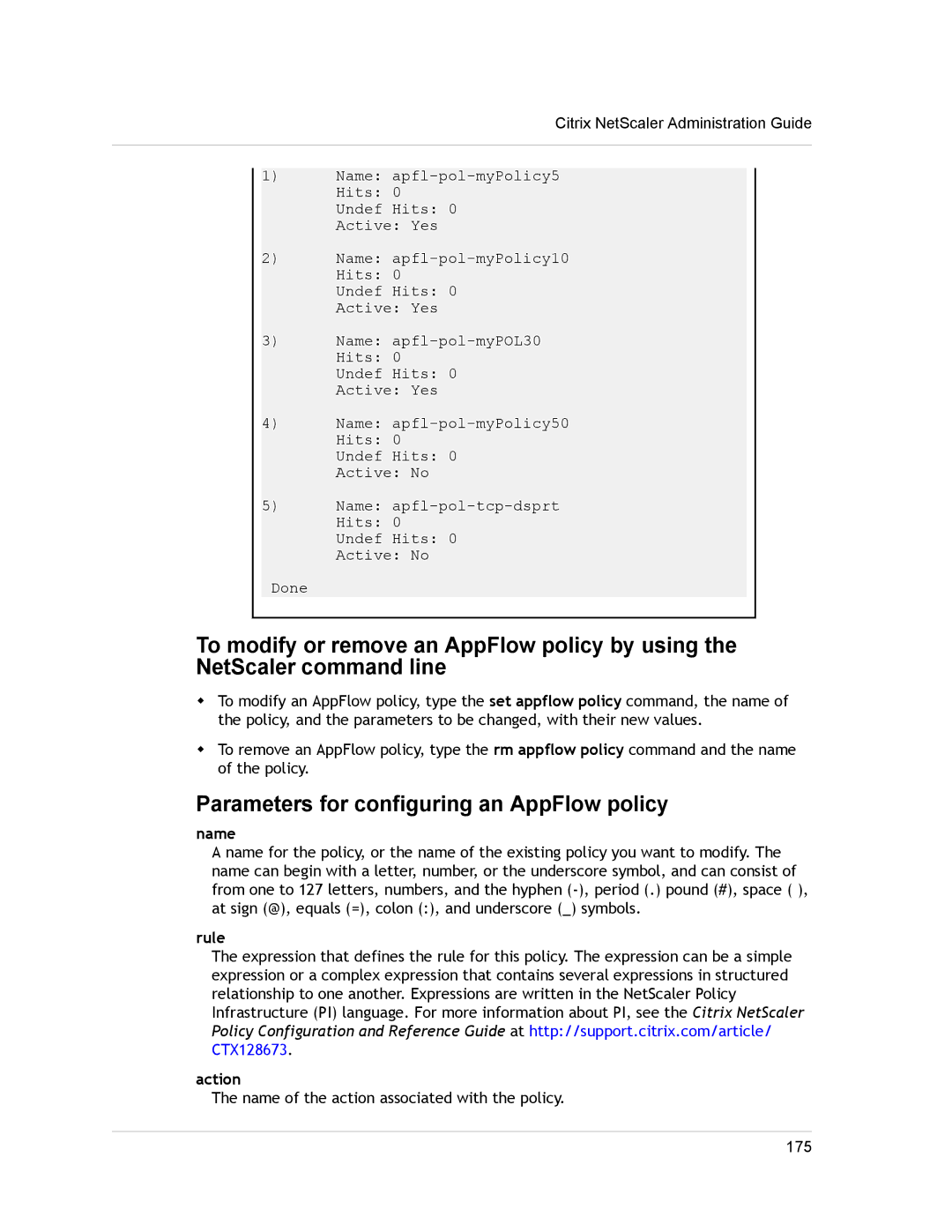 Citrix Systems CITRIX NETSCALER 9.3 manual Parameters for configuring an AppFlow policy, Rule Action 