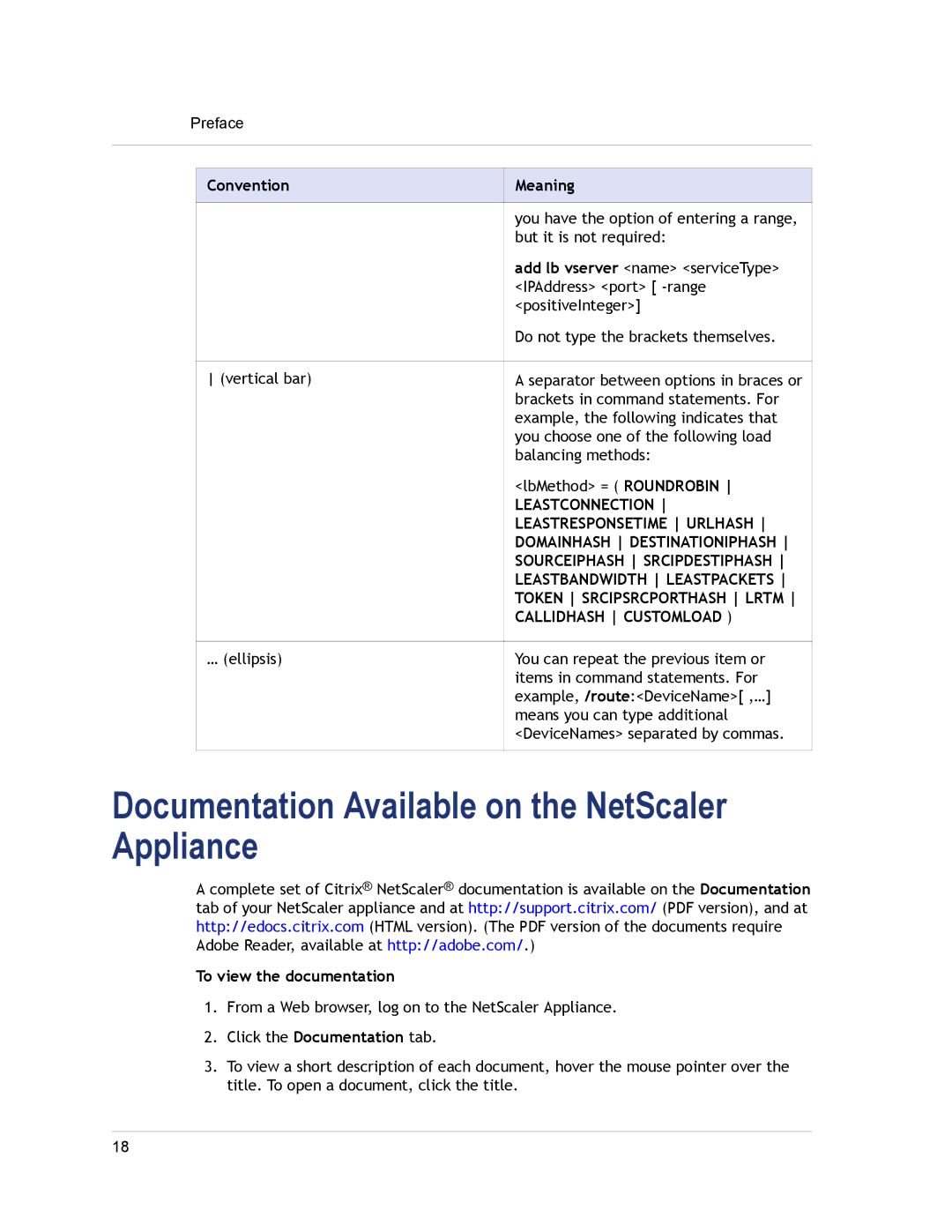 Citrix Systems CITRIX NETSCALER 9.3 manual Documentation Available on the NetScaler Appliance, Convention 