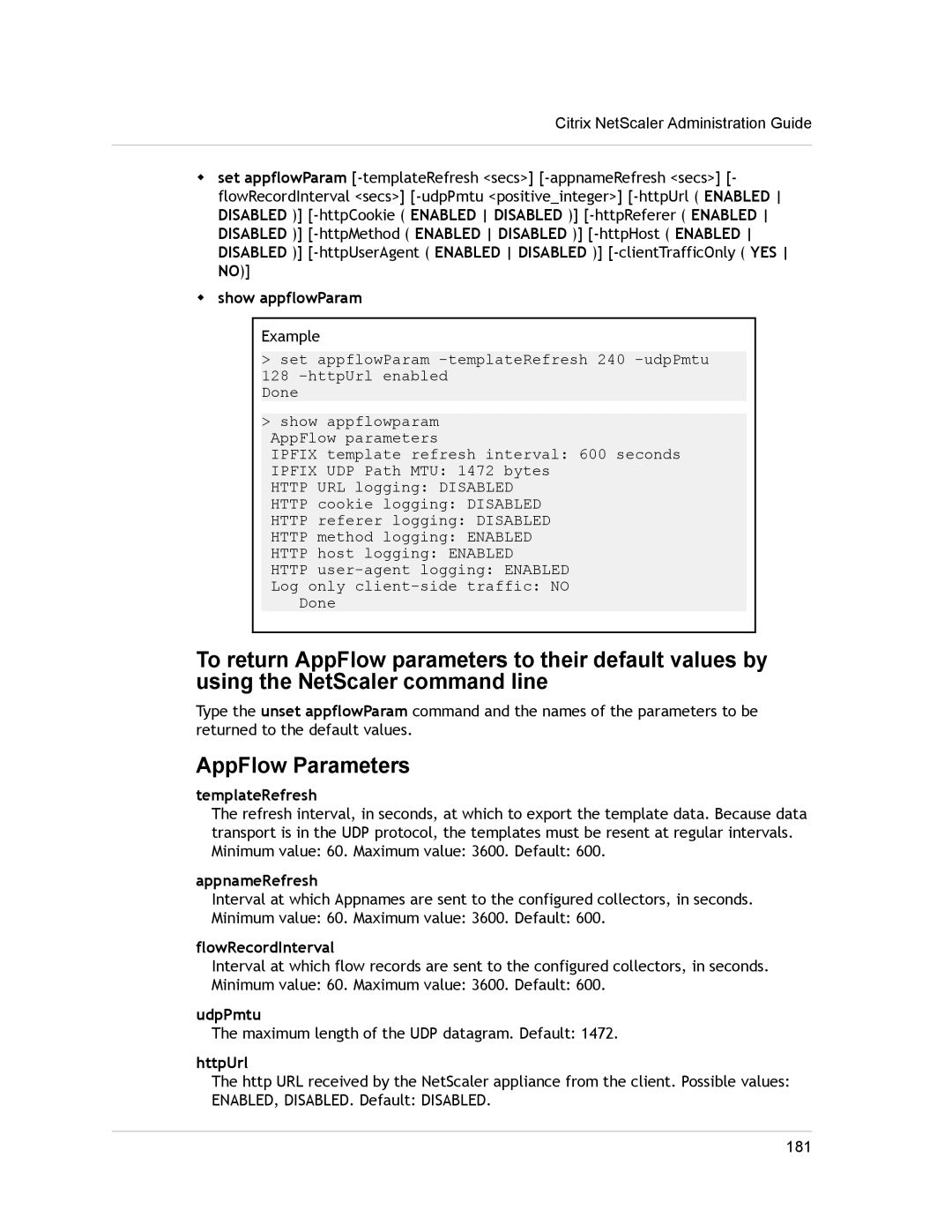 Citrix Systems CITRIX NETSCALER 9.3 manual AppFlow Parameters 