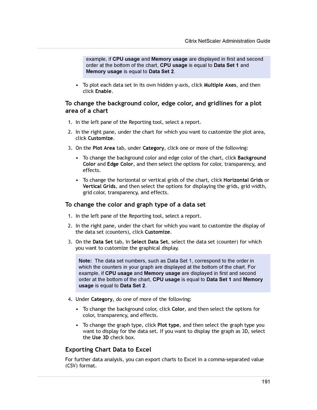 Citrix Systems CITRIX NETSCALER 9.3 manual To change the color and graph type of a data set 