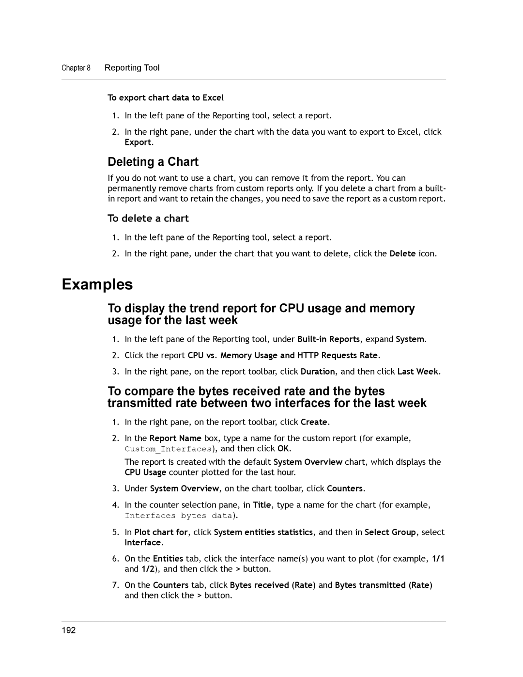 Citrix Systems CITRIX NETSCALER 9.3 manual Examples, Deleting a Chart, To export chart data to Excel 