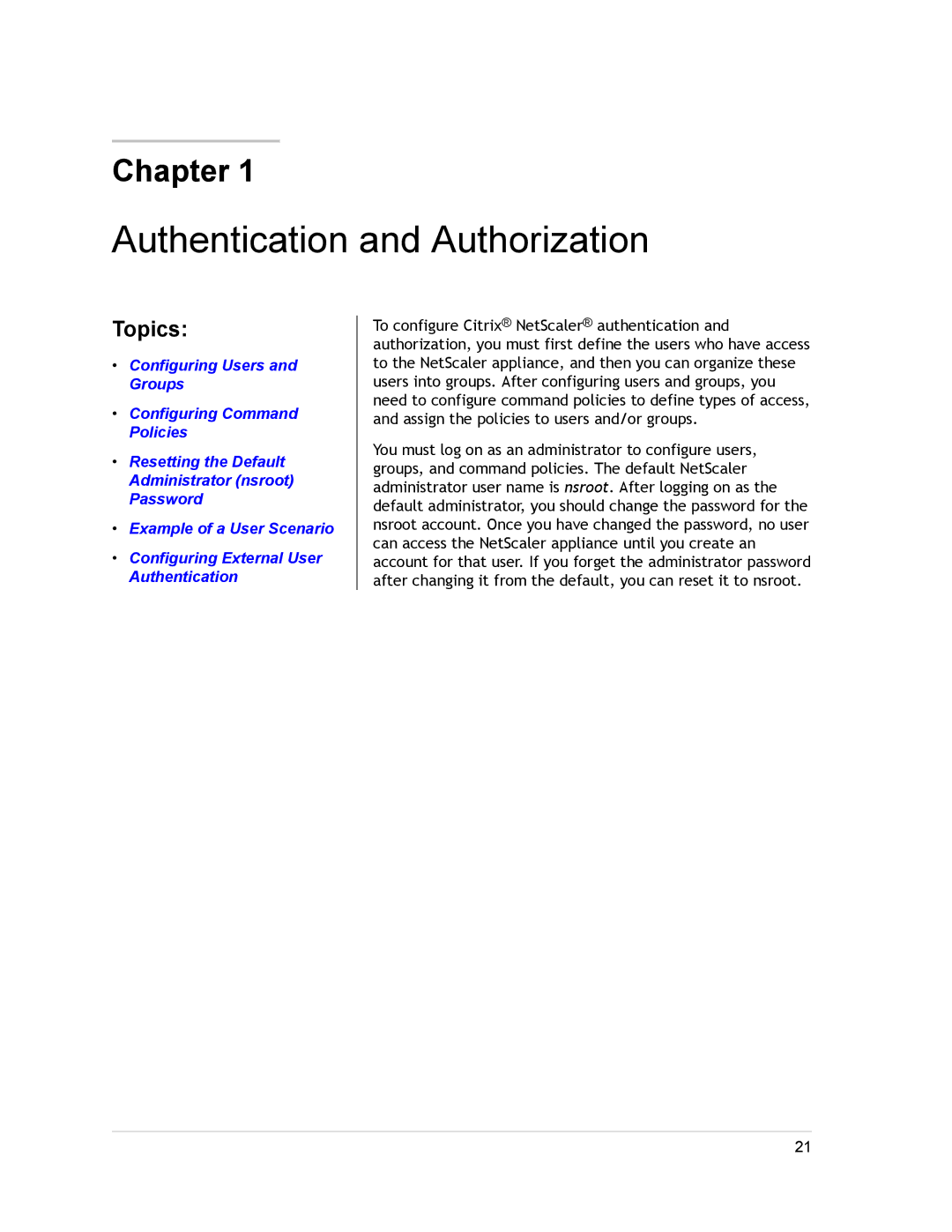 Citrix Systems CITRIX NETSCALER 9.3 manual Authentication and Authorization, Topics 