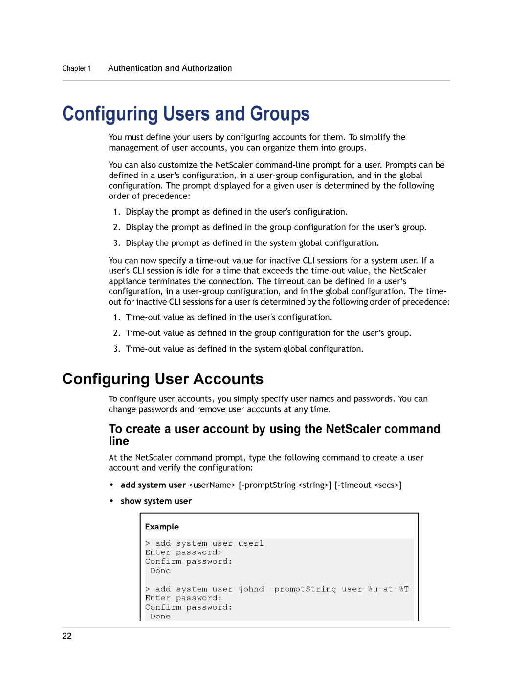 Citrix Systems CITRIX NETSCALER 9.3 Configuring Users and Groups, Configuring User Accounts, Show system user Example 