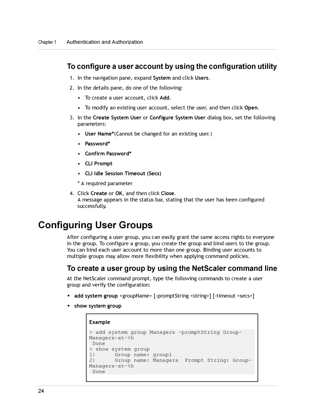 Citrix Systems CITRIX NETSCALER 9.3 Configuring User Groups, To create a user group by using the NetScaler command line 