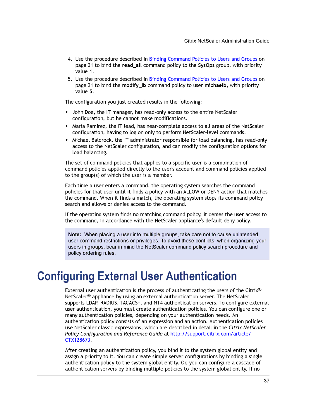 Citrix Systems CITRIX NETSCALER 9.3 manual Configuring External User Authentication 